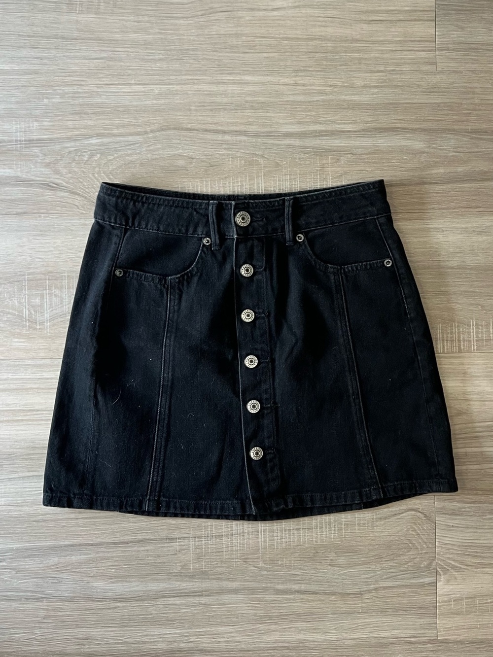 American Eagle black denim mini skirt with button front